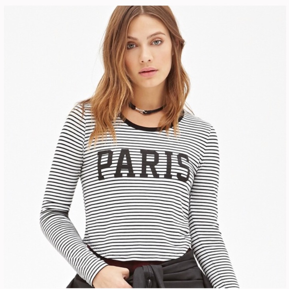 Black and white striped Paris forever 21